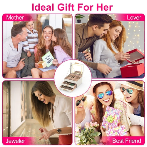 1 Set Jewelry Box With LED Mirror 3 Layer Jewelry Organizer With 2